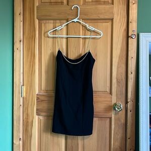 Lulus stretchy black homecoming dress with gold chain